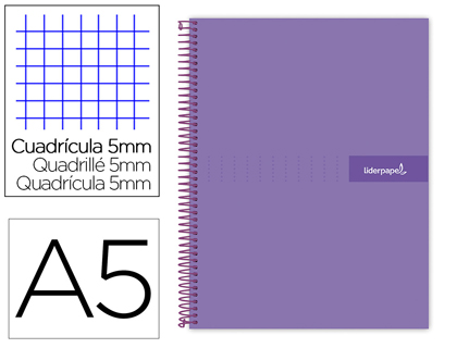 Cuaderno espiral Liderpapel Crafty A5 tapa extradura 120h micro 90g c/5mm. color violeta